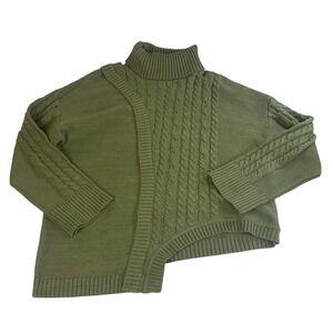 NA-KD Asymmetrical Olive Cable Knit Turtleneck Sweater – Women's XL